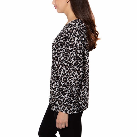 Mario Serrani Crew Neck Long Sleeve Tunic Top Brown Leopard Print Small - Picture 5 of 6